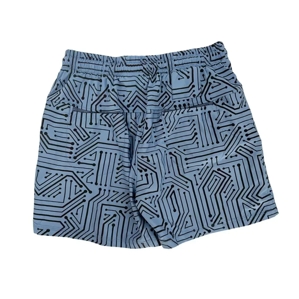Gay Almanac By PandaTak Blue Circuit Weekender Shorts Flash Reflective‎ NWOT